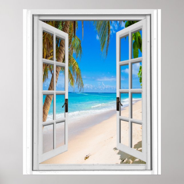 Póster Ventana de Faux Beach and Ocean View (Frente)