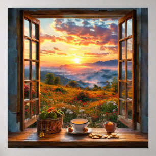 Póster Ventana de Ilusión Paisaje Escenario Natural Decor