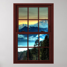 Póster Ventana de imagen de madera de cerezo Vista de mon