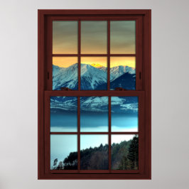 Póster Ventana de imagen de madera de cerezo Vista de mon