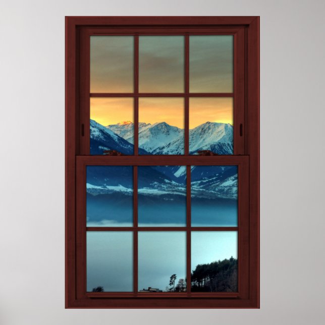 Póster Ventana de imagen de madera de cerezo Vista de mon (Frente)