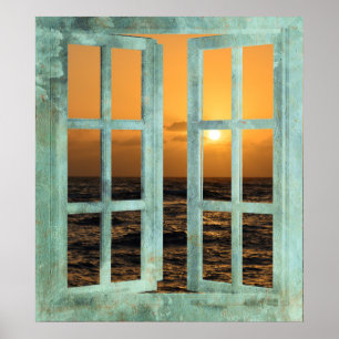 Póster Ventana de la puesta del sol de Hawaii
