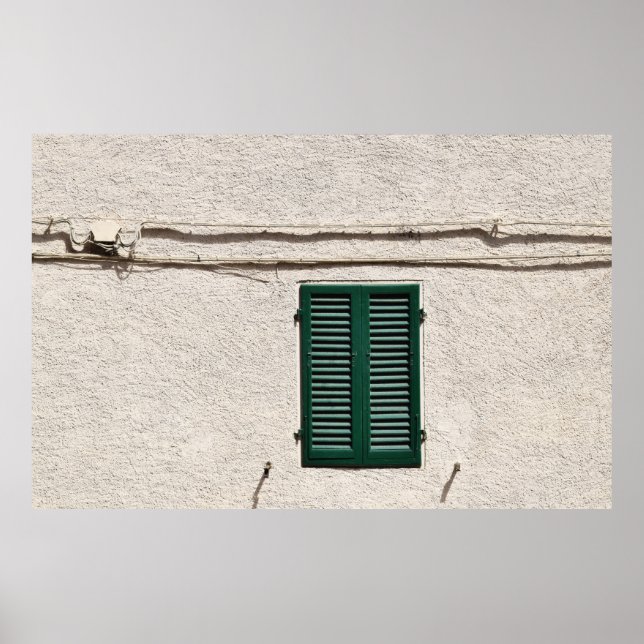 PÓSTER VENTANA DE MADERA AZUL EN LA PARED DE CONCRETO BLA (Frente)