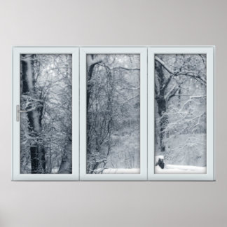 Póster Ventana de nieve de invierno con vista