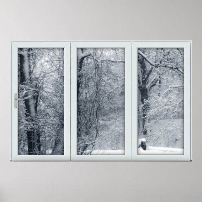 Póster Ventana de nieve de invierno con vista (Frente)