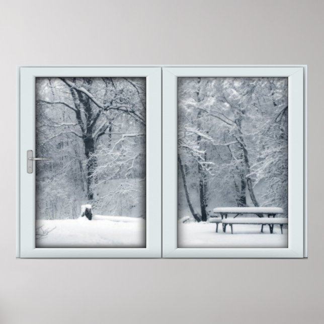 Póster Ventana de nieve fresca con una vista (Frente)
