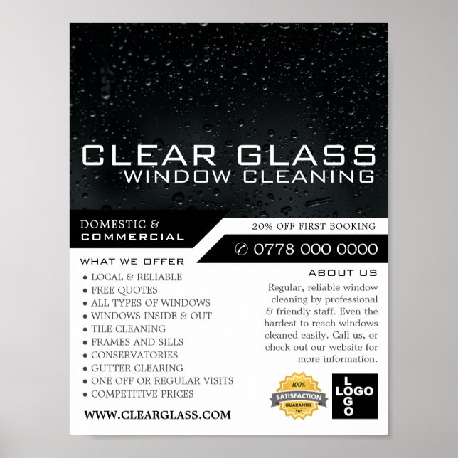 Póster Ventana de noche, publicidad de limpieza de ventan (Frente)