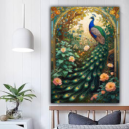 Póster Ventana de Pavo Real Nouveau Renacimiento Antiguo