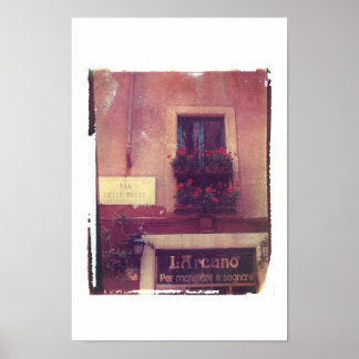 Póster Ventana de Roma con geranios