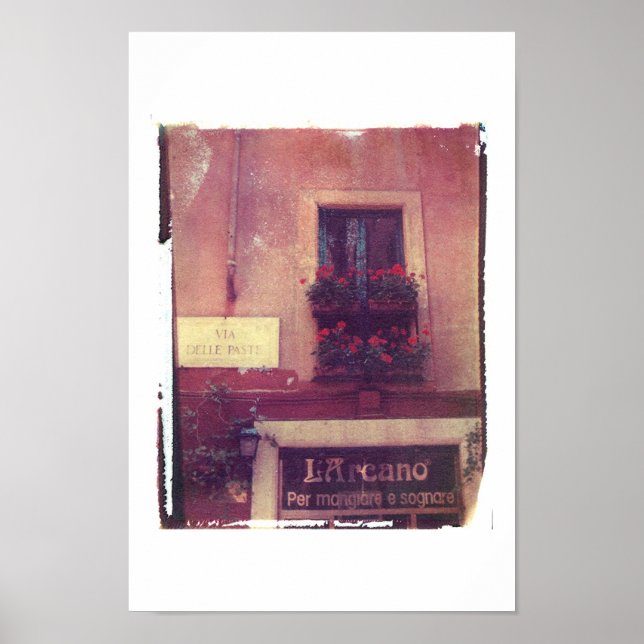 Póster Ventana de Roma con geranios (Frente)