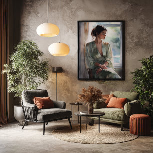 Póster Ventana de soledad: retrato acuarela