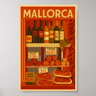 Póster Ventana de tienda de Chorizo de Vino Retro Vintage