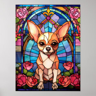 Póster Ventana de vidrio emplomado Chihuahua Retrato de r