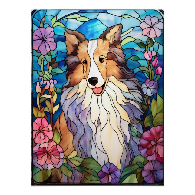 Póster Ventana de Vidrio Emplomado de Collie Áspero (Anverso)