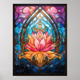 Póster Ventana de vidrio emplomado de flor de loto Serene