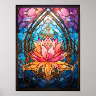 Póster Ventana de vidrio emplomado de flor de loto Serene