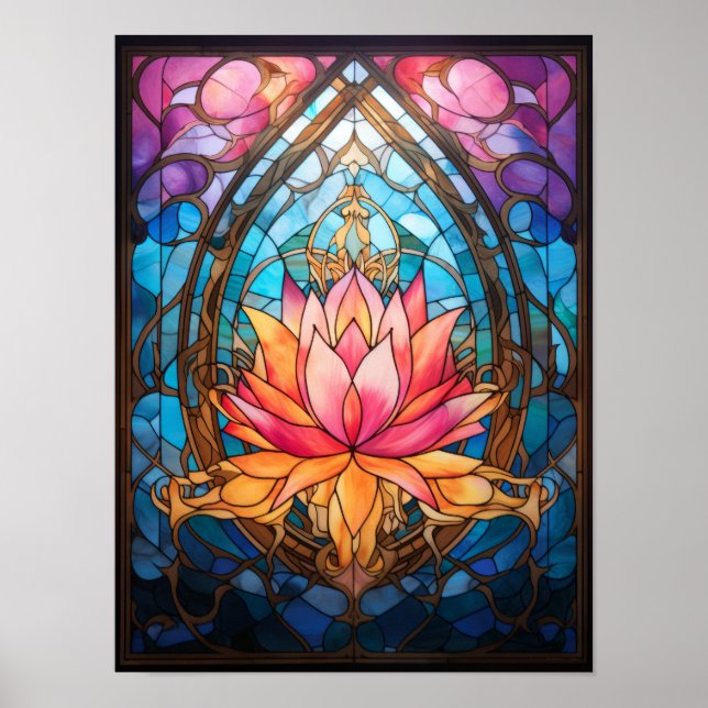 Póster Ventana de vidrio emplomado de flor de loto Serene (Frente)