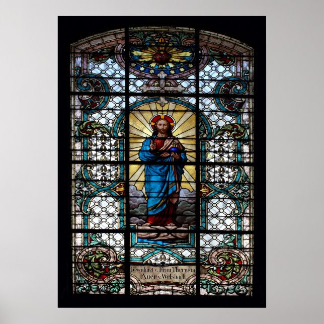 Póster Ventana de vidrio manchado de la iglesia parroquia (Frente)