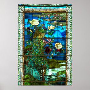 Póster Ventana de vidrio manchado de pavo real
