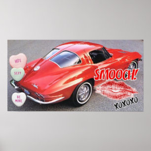 Póster Ventana dividida de San Valentín rojo Corvette