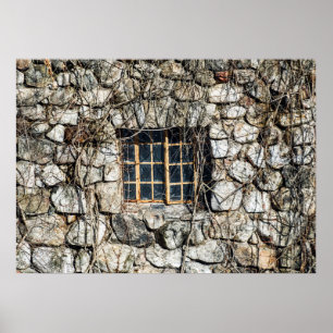 Póster Ventana En Un Muro De Piedra