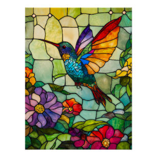 Póster Ventana estilo Tiffany de Hummingbird