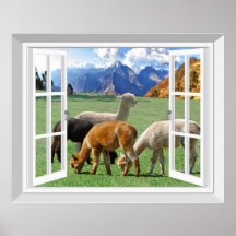 Ventana falsa 3D Vista Alpaca Llama Wall Art