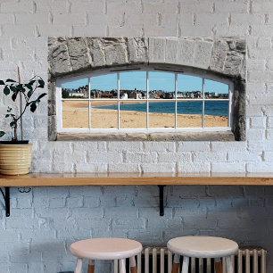 Póster Ventana falsa con vistas a la playa de arena