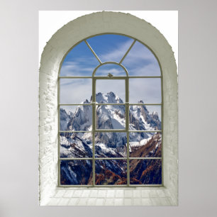 Póster Ventana falsa curvada visión de los picos de