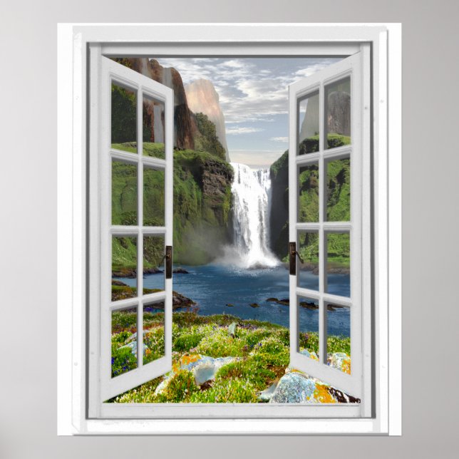 Póster Ventana falsa de efecto de cascada Trompe l'oeil (Frente)