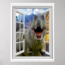 Póster Ventana falsa de la imagen de los dinosaurios T-Re