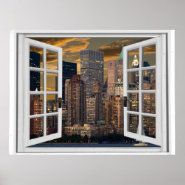 Póster Ventana falsa de vista de ciudad de Nueva York