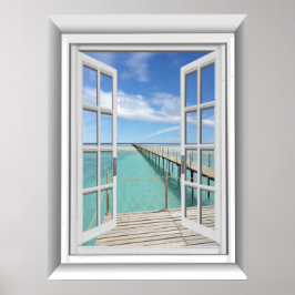 Póster Ventana falsa de vista de océano 3D