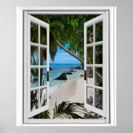 Póster Ventana falsa de vista de playa tropical secreta