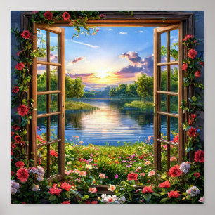 Póster Ventana Falsa Paisaje Ventana Ilusión Vista de la 