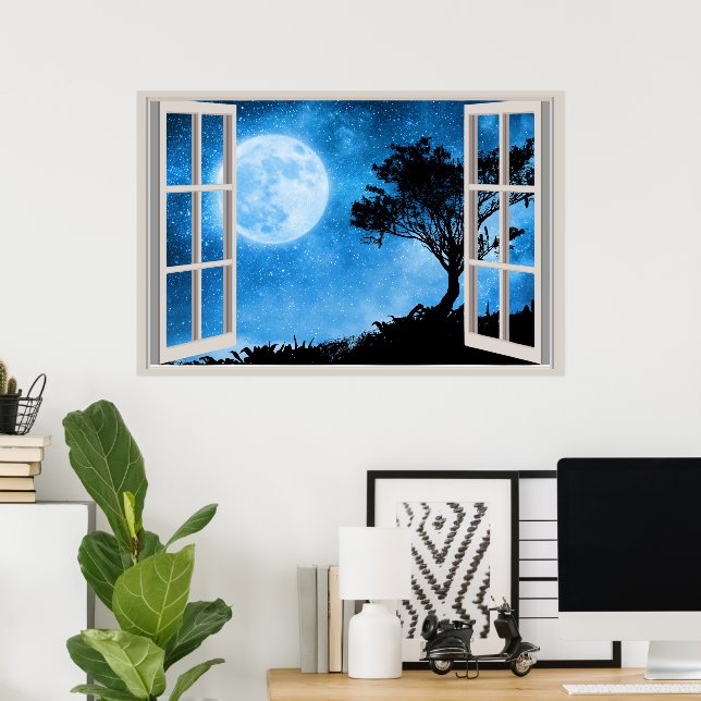 Póster Ventana falsa personalizado (Oficina en casa)