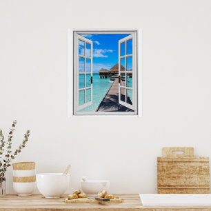 Póster Ventana Falsa Vista al Mar Paseo Marítimo