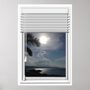Póster Ventana Faux de Ocean View con persianas