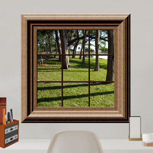 Póster Ventana Faux Ver El Paisaje Pacífico Con Árboles
