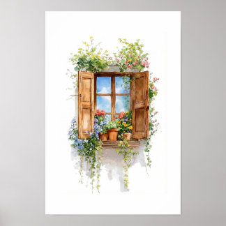 Póster Ventana Floral Rústica – Estilo Cottage