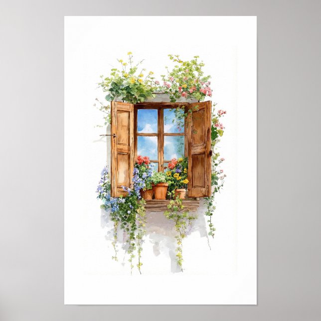 Póster Ventana Floral Rústica – Estilo Cottage (Frente)