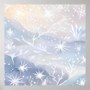 Póster Ventana Helada Hermosa Escena Invernal Nevada