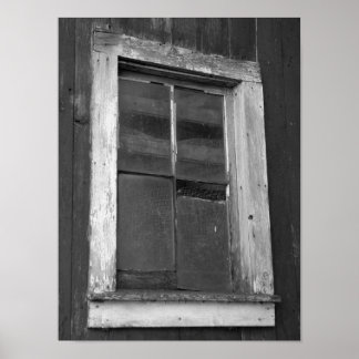 Póster Ventana negra y blanca del antiguo granero