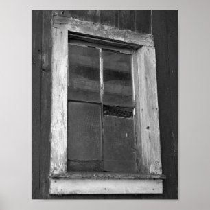 Póster Ventana negra y blanca del antiguo granero