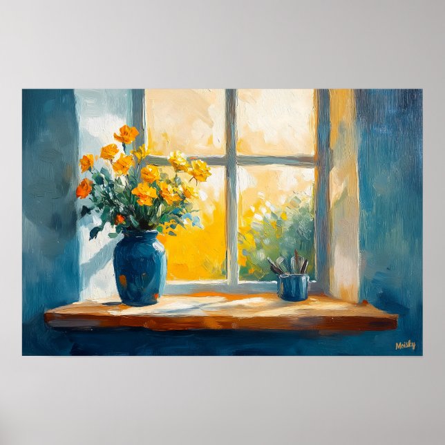 Póster Ventana soleada fauvista con flores – hogar cálido (Frente)