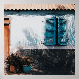 PÓSTER VENTANAS AZULES ABIERTAS AMUEBLADAS