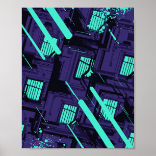Póster ventanas cyan a través de una cuadrícula digital
