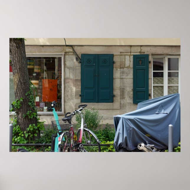 Póster Ventanas Erlangen y bicicleta en Alemania (Frente)