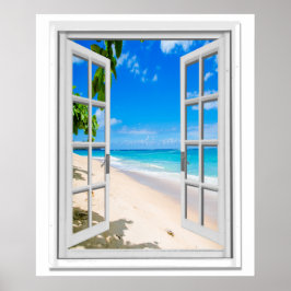 Póster Ventanilla Tropical Beach Ocean View Faux