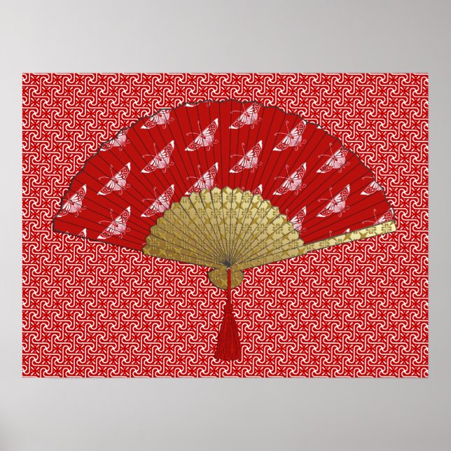 Póster Ventilador Deco - Mariposas, rojo oscuro y blanco (Frente)